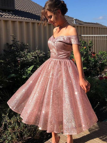 Off the Shoulder Knee Length Prom, Formal Graduation Homecoming Dresses
