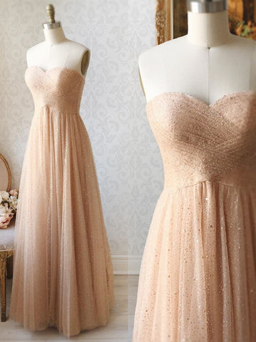 Shiny Sequins Strapless Long Prom,Formal, Sparkly Evening Dresses