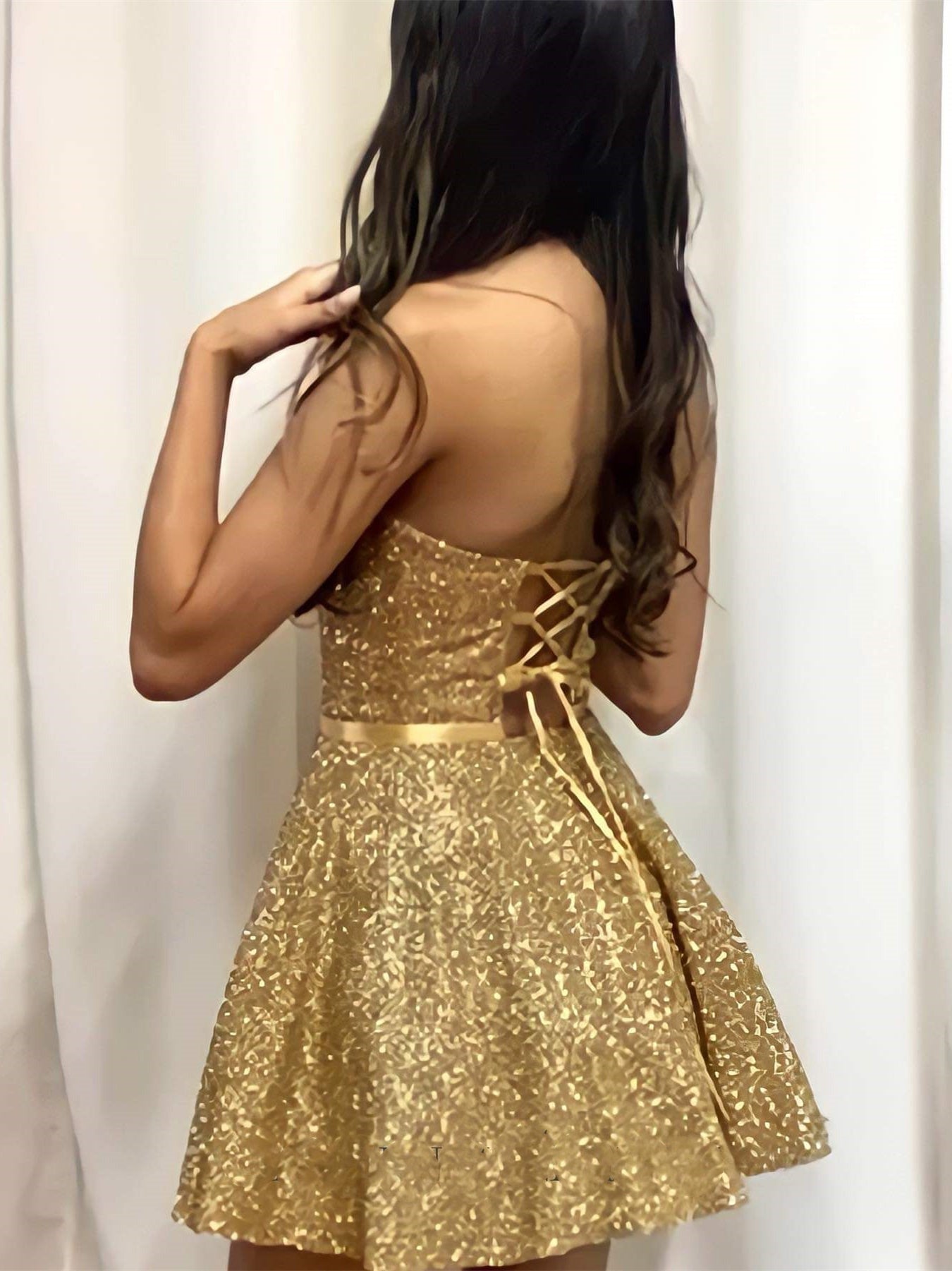 Shiny Open Back Strapless Short Prom Homecoming Dresses, Formal Graduation Evening Dresses