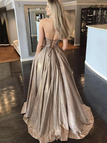 Shiny Strapless Sweetheart Neck Long  Prom,  Formal, Sparkly Evening Dresses