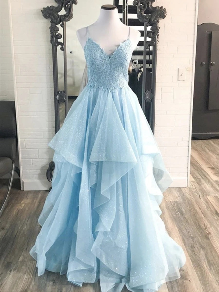 V Neck Lace Long Prom, Formal, Evening Dresses