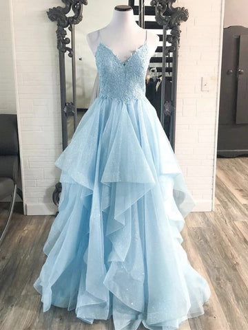 V Neck Lace Long Prom, Formal, Evening Dresses