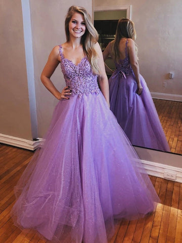 Open Back V Neck Lace Long Prom, Formal, Evening Dress
