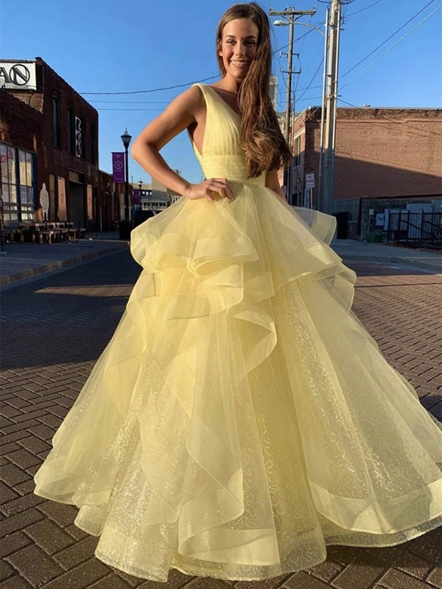 Shiny V Neck Sequins  Long Prom Dresses, Formal Evening Dresses, Sparkly Ball