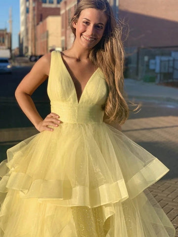 Shiny V Neck Sequins  Long Prom Dresses, Formal Evening Dresses, Sparkly Ball