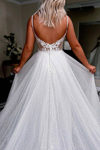 Shiny Backless Long Tulle Prom Dress ,Evening dress