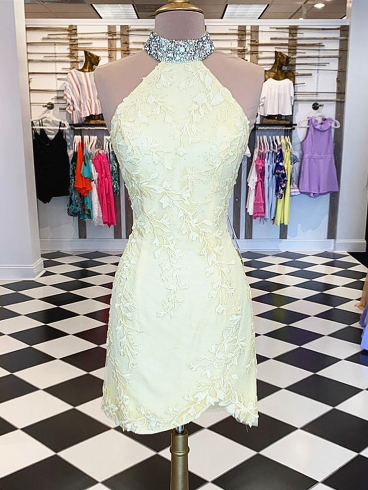 Short Backless Lace Prom Dresses,  Formal Homecoming Dresses