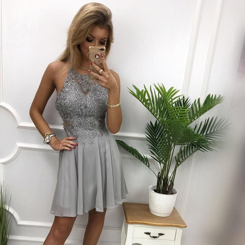 Short Lace Prom Dresses, Short High Neck Lace Formal Homecoming Dress