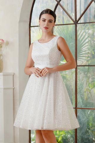 Scoop Neck Short Chiffon Prom Dress With Sequins Sleeveless Knee Length Party Dress