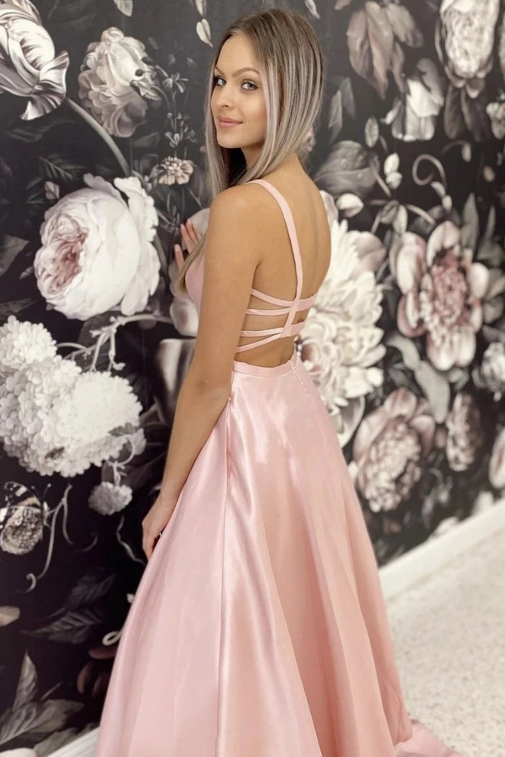 A Line Long Satin Prom, Formal Evening Dresses