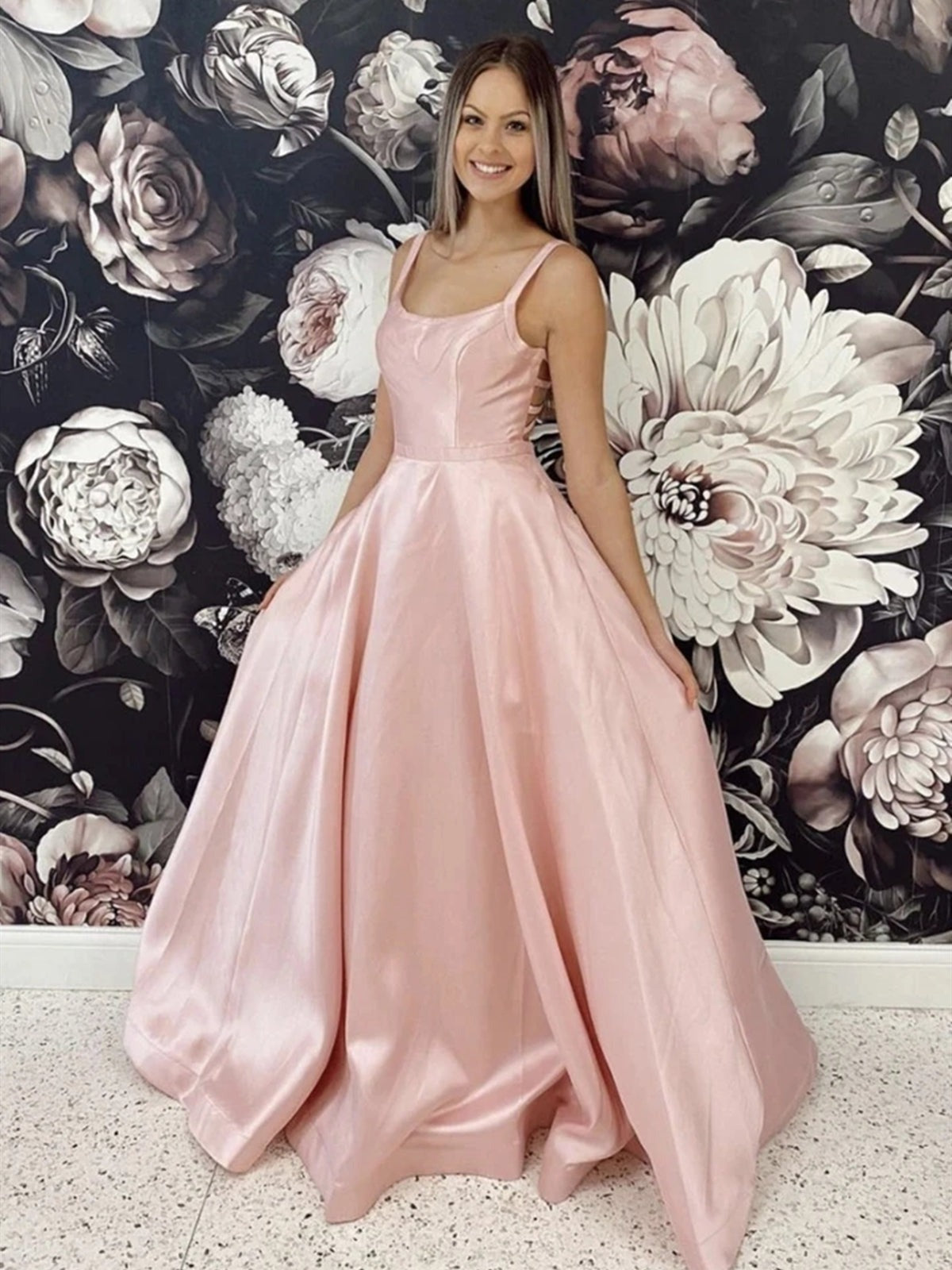 A Line Long Satin Prom, Formal Evening Dresses