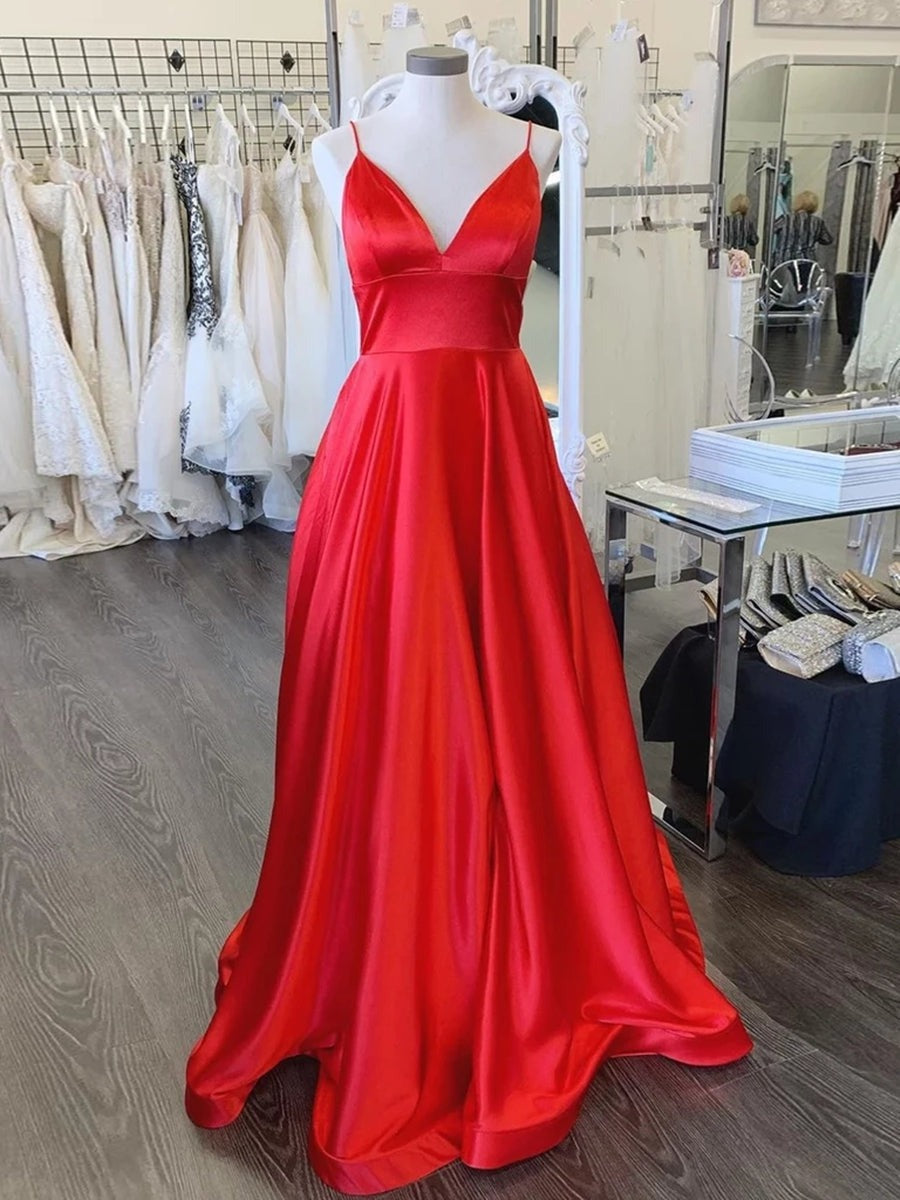 Simple A Line V Neck Backless Long Prom,  Formal, Evening
