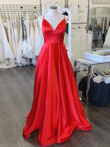 Simple A Line V Neck Backless Long Prom,  Formal, Evening