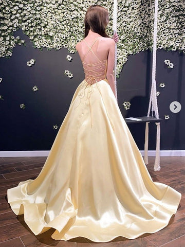 A Line Backless V Neck  Long Prom, Formal,Evening Dresses