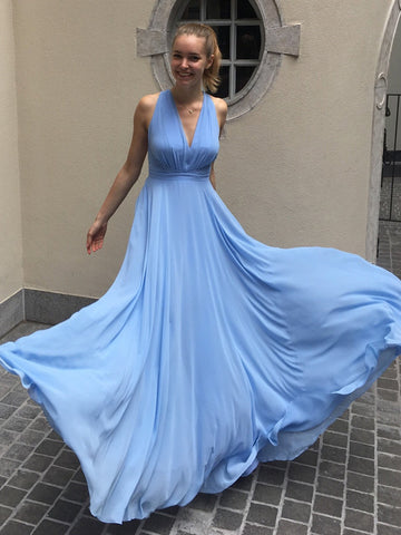 Simple A Line V Neck  Long Prom, Formal Graduation Evening, Bridesmaid