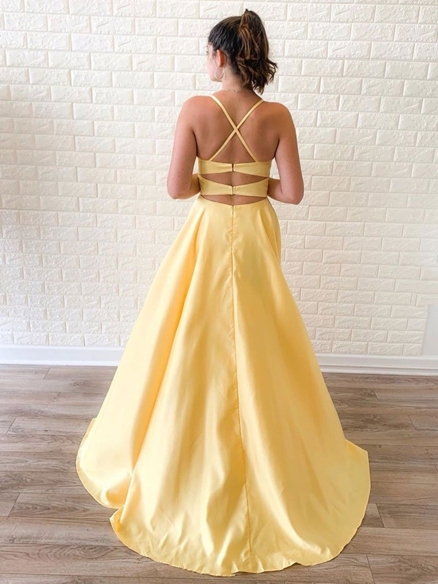 Simple A Line  Long Prom with High Split,  Formal Graduation Evening,  Bridesmaid Dress