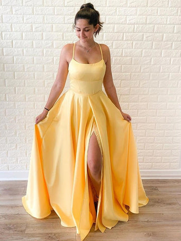 Simple A Line  Long Prom with High Split,  Formal Graduation Evening,  Bridesmaid Dress