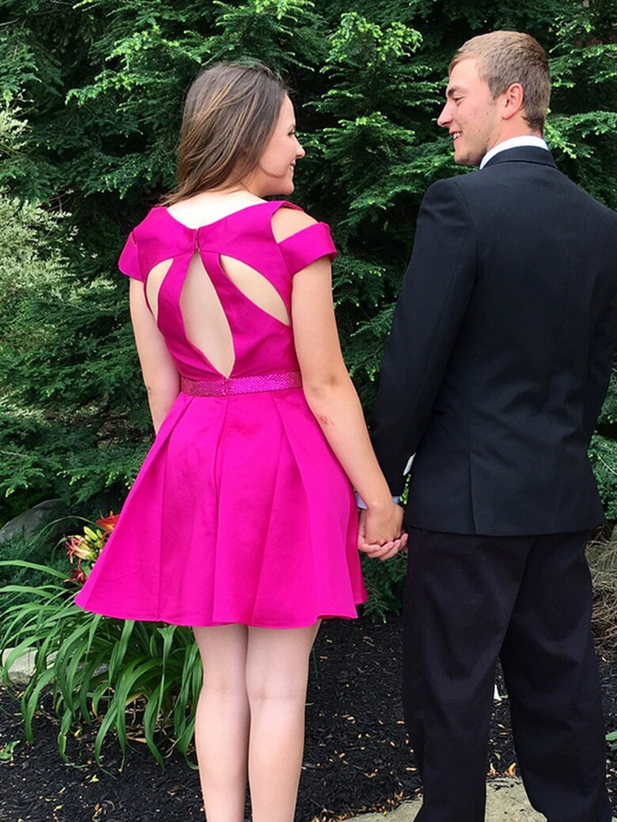Off the Shoulder Satin Short Prom, Formal Graduation Homecoming Dresses
