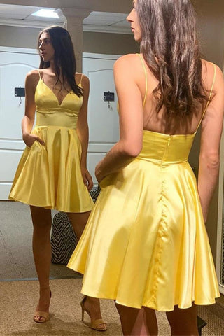 Simple V Neck Backless Satin Long Prom Homecoming,  Formal Graduation Evening
