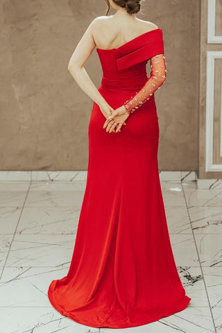 One-Shoulder Mermaid Prom Gown with Dazzling Bead Embellishments