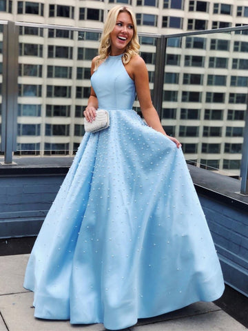 Halter Neck Beaded Long Prom Dress