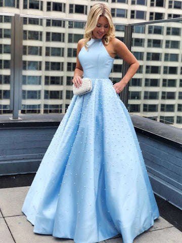 Halter Neck Beaded Long Prom Dress