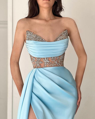 Strapless Beadings Mermaid Prom Dress With Split