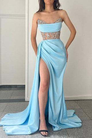 Strapless Beadings Mermaid Prom Dress With Split