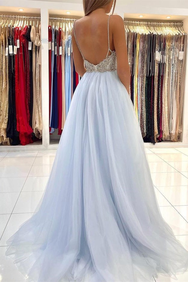Long Tulle Prom Dress With Beads