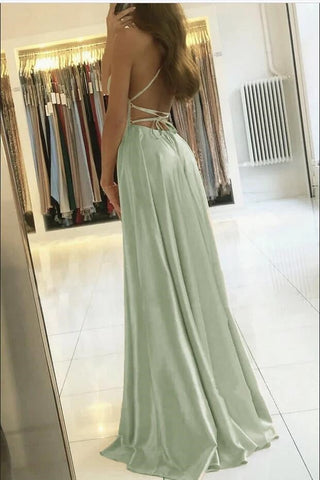 Long Spaghetti Strap  Prom Dress With Slit