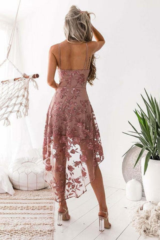 Low Spaghetti Straps High Blush Pink Short Prom Dress