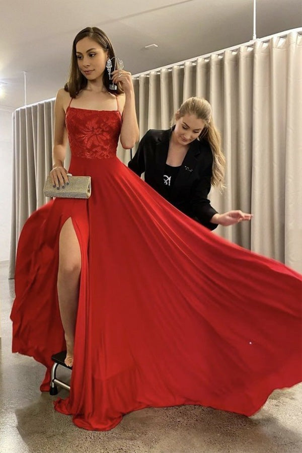 Long Spaghetti Straps  Chiffon  Prom Dress With Slit