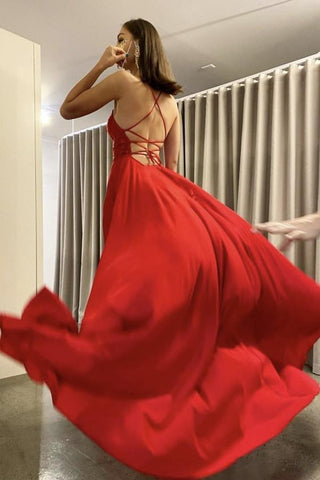 Long Spaghetti Straps  Chiffon  Prom Dress With Slit
