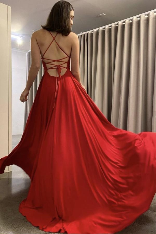 Long Spaghetti Straps  Chiffon  Prom Dress With Slit