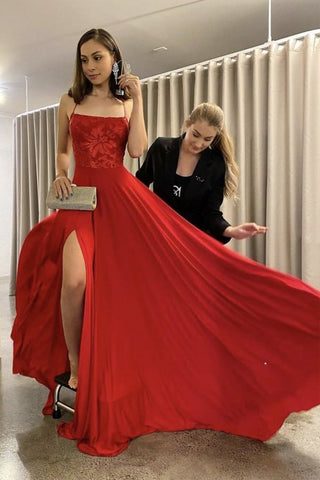 Long Spaghetti Straps  Chiffon  Prom Dress With Slit