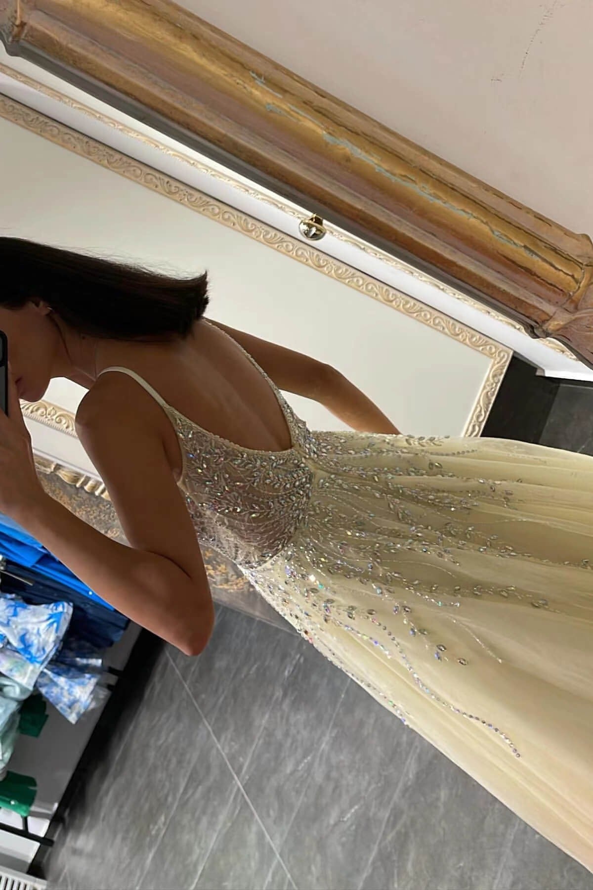 A Line Spaghetti-Straps Tulle Prom Dress With Beadings