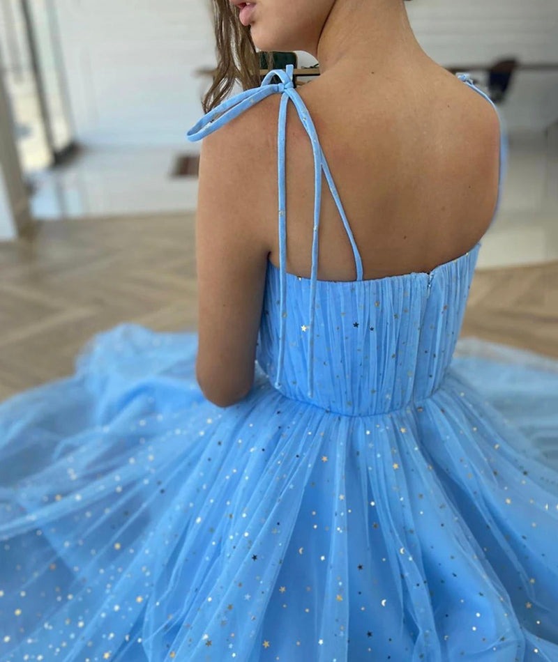 Sparkly A-line Tulle Tea Length  Prom Dress ,Graduation Dress