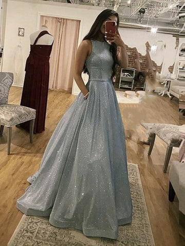 Long Round Neck Prom, Formal Evening Dresses