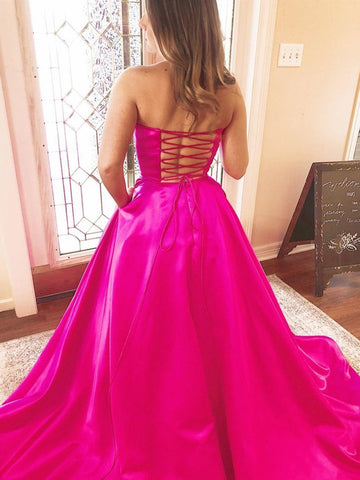 Strapless Long Satin  Prom with Pocket,Formal Evening Dresses