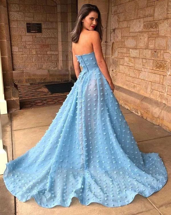 Strapless Long  Lace Prom Dress with Split ,Evening Dress