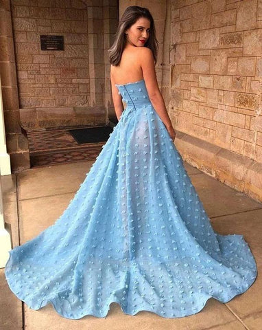 Strapless Long  Lace Prom Dress with Split ,Evening Dress