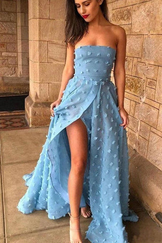 Strapless Long  Lace Prom Dress with Split ,Evening Dress