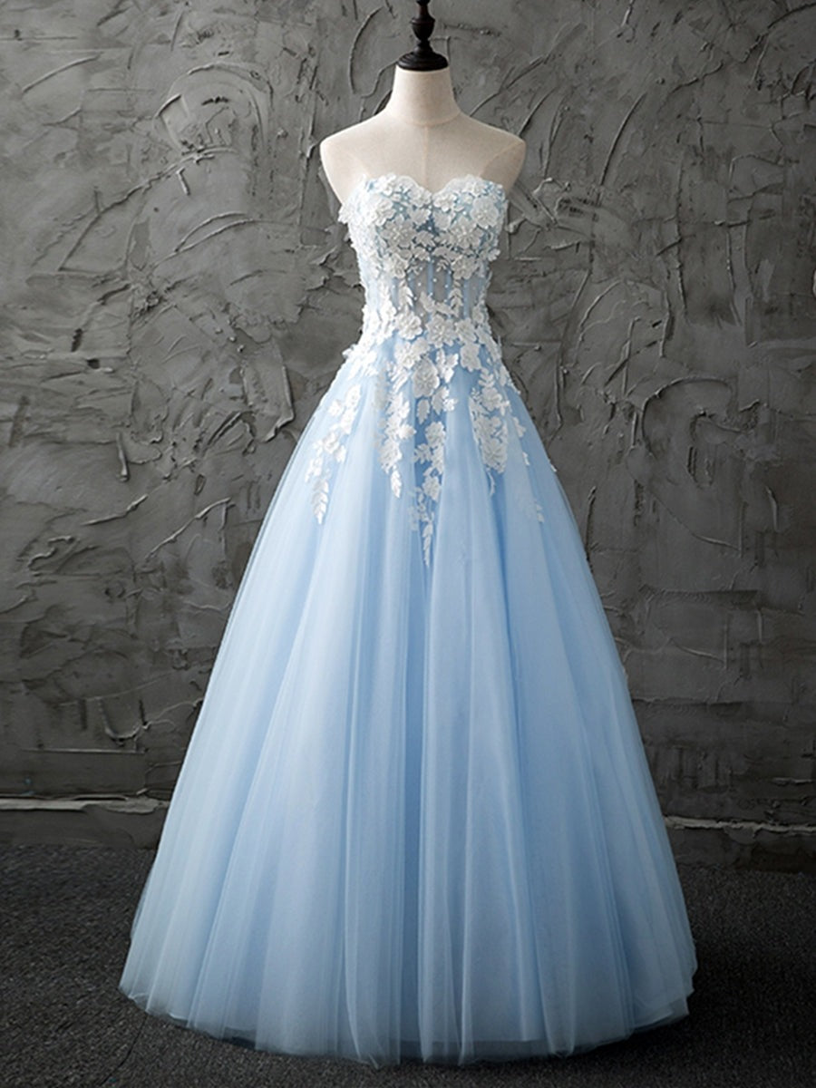 Sweetheart Neck Strapless  Lace Prom Dresses, Open Back Formal Graduation Evening Dresses