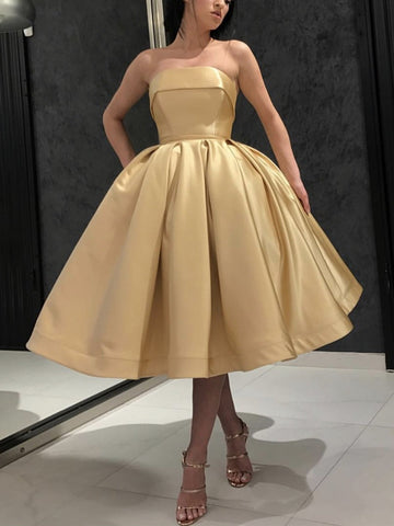 Strapless Tea Length Prom,  Homecoming,  Cocktail,  Formal Dress