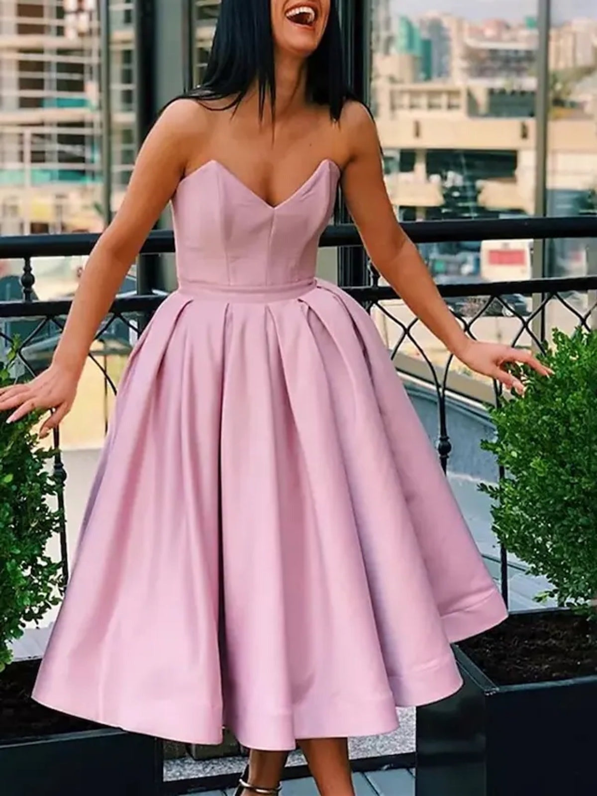 Strapless Tea Length  Prom Homecoming Dresses, Formal Graduation Evening Dresses