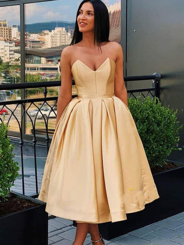 Strapless Tea Length  Prom Homecoming Dresses, Formal Graduation Evening Dresses