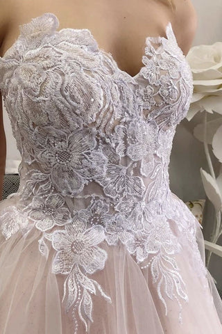 Strapless Lace V Neck Floral Long Prom, Formal Evening Dresses