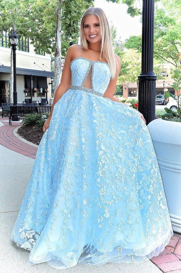 Stunning Beaded Tulle Strapless Prom Dress with Appliqued ,Evening Dress