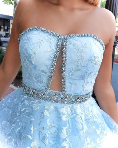 Stunning Beaded Tulle Strapless Prom Dress with Appliqued ,Evening Dress