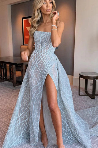 Stunning Lace Strapless Prom Dress With Side Slit
